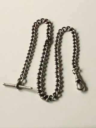 Antique Edwardian 1904 Sterling Silver Watch Chain T - Bar And Bulldog Clip 25g