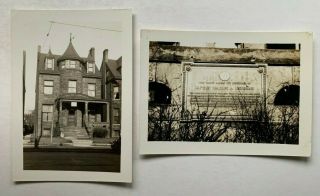 (2) Vintage B&w Photos Charles A Lindbergh Birthplace & Plaque Detroit Michigan