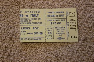 1976 (may 28) England V.  Italy Soccer Ticket Stub