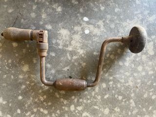 Antique/vintage Metal Hand Crank Drill Wood Handles Woodworking Tool