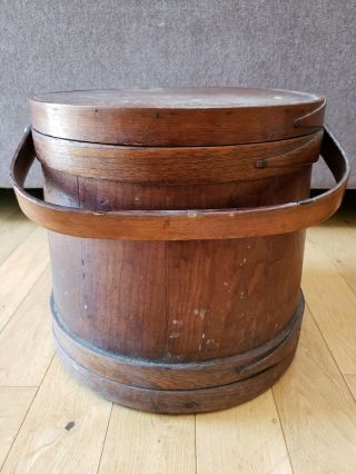 Large Vintage Wooden Firkin Sugar Pantry Bucket 12” X 11” W Lid