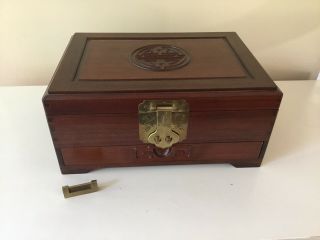 Vintage George Zee Asian Wooden Rosewood Jewelry Box Brass Accents