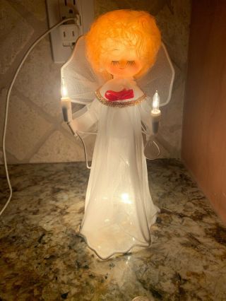 Vintage Angel Tree Topper 10 Light Treetop Doll Head Blond Rooted Hair 9 Inches