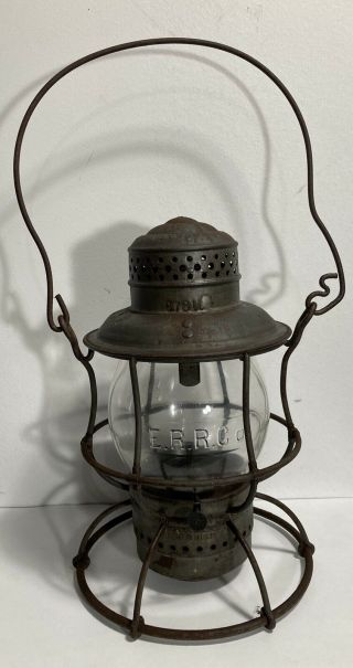 Antique Armspear Mfg Co Erie Caged Railroad Lantern Embossed Globe Pat 1897 - 1913