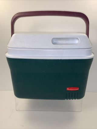 Vtg Rubbermaid Lunch Box Size Cooler 1826 Hunter Green Purple Holds 6 Cans