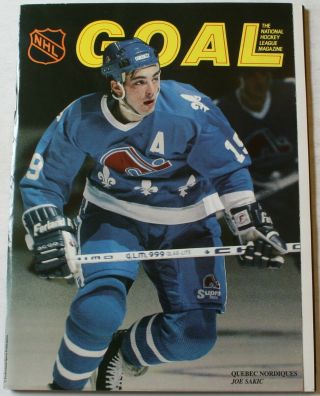 1990 - 91 Chicago Blackhawks Vs Quebec Nordiques Program Joe Sakic Cover