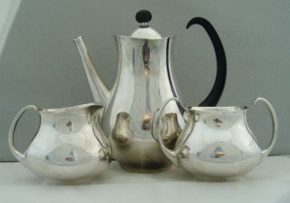 Eric Clements For Mappin & Webb Silver Plated Coffee Pot Jug & Sugar Modernist