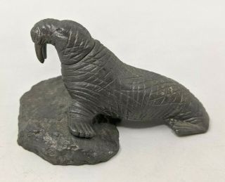 Vintage Miniature Pewter Metal Walrus On Rock Ocean Marine Animal Figurine Fp20