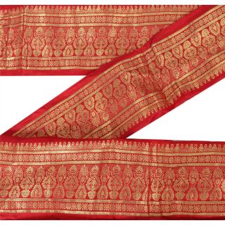 Sanskriti Vintage Red Sari Border Woven Brocade Sewing Craft Trim Decor Lace