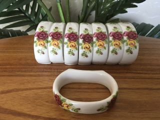 Vintage Set Of 8 Bone China Floral Napkin Holder Rings