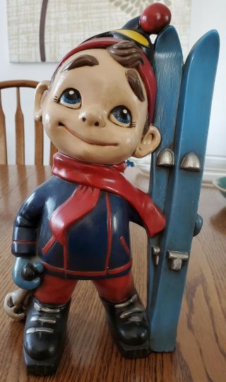 1970s Vintage Ceramic Skiing Boy 11.  5 " Statue/figurine With Skis,  Poles,  Goggles