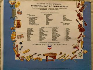 Standard Oil Pictorial Map Of Pan - America Dancing Couple Musical Instrument 1966