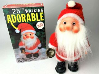 Vintage Walking Santa Battery Musical Toy W Box - Walks And Rings Bell