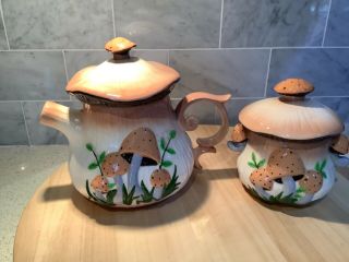 Vintage Merry Mushroom Teapot With Sugar.  Retro