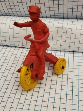 Vtg Auburn Rubber Co Toy Boy On Tricycle Red Boy Yellow Bike Made Usa 50s 60s