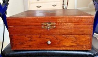Antique Wooden Silverware Box With Lovely Grain And Pull Out Drawer