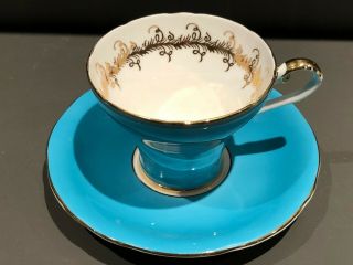 Vintage Aynsley Bone China Turquoise Corset Tea Cup & Saucer