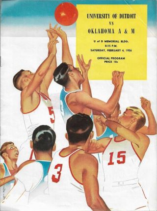 1956 U.  Of Detroit Titan Basketball V.  Oklahoma A&m Game Program,