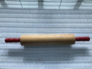 Vintage Wood Rolling Pin With Red Handles 15 1/2 "