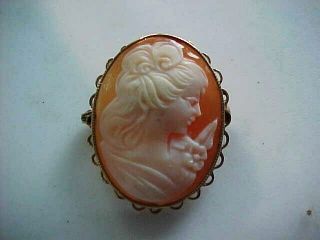 Antique Vintage 14k Yellow Gold Shell Cameo Brooch Pin Pendant