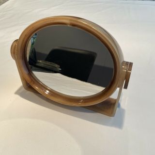 Vintage 70’s Space Age Plastic On Stand Vanity Make Up Mirror With Magnifying