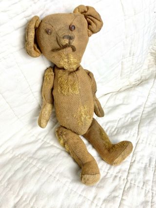 Early Antique Handmade Teddy Bear Straw Stuffed Jointed Mohair Primitive 12 "
