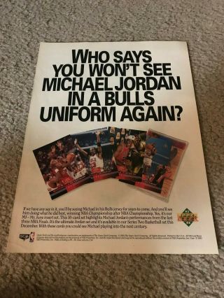 Vintage 1994 Michael Jordan Upper Deck Poster Print Ad Basketball Cards Rare