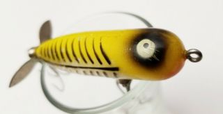 Vintage Tougher Color Heddon Baby Torpedo In Yellow With Black Ribs Clear Belly