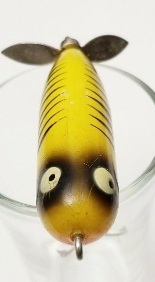 Vintage Tougher Color Heddon Baby Torpedo In Yellow With Black Ribs Clear Belly 2