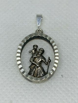 Gorgeous Vintage St.  Christopher & Baby Jesus Pendant Solid Silver 3.  0g 10320