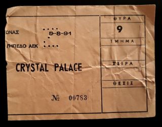 Ticket Aek Fc - Crystal Palace 1991 Friendly