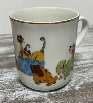 Vintage Disneyland Walt Disney World Lady And The Tramp Mug/coffee Cup Gold Rim
