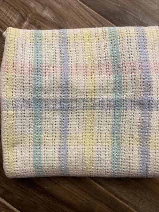 Vintage Pastel Thermal Large Baby Blanket Plaid 100 Cotton Waffle Weave Stripe