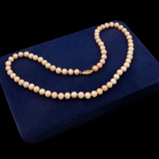 Antique Vintage Art Deco Style 14k Yellow Gold Cultured Pearl Beaded Necklace