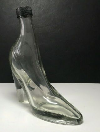Vintage Glass Stiletto High Heel Clear Bottle Shoe Decanter Screw Top Lid Vgc