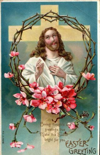 Vintage Postcard Easter Postcard,  Jesus,  Cross,  Crown Of Thorns.  C1910.  Ct9