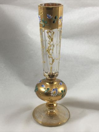 Antique Bohemian Moser Enamel & Gilt Bud Vase