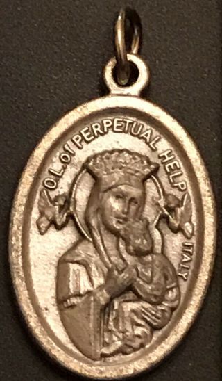 Vintage Catholic O L Of Perpetual Help & St Gerard Silver Tone Medal Italy
