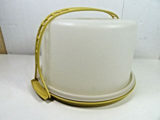 Large Vintage Tupperware Cake Carrier Holder W/ Handle Yellow