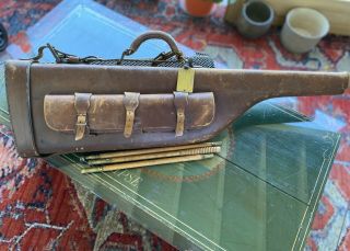 Vintage Antique Hard Leather Shotgun Case Break Down Style - Ww 2 - W/ Lock