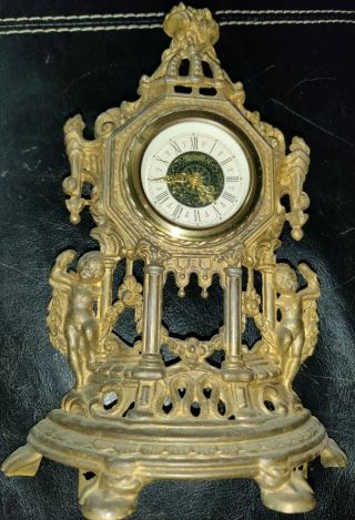 Antique Vintage Brass Cherub Art Nouveau Desk Table Clock 9 1/4 "