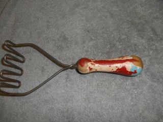 Vintage - Potato Masher with Red / White & Blue Painted Wooden Handle 2