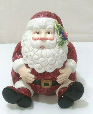 Vintage Fitz And Floyd Ceramic Christmas Santa Candy Jar 6 "