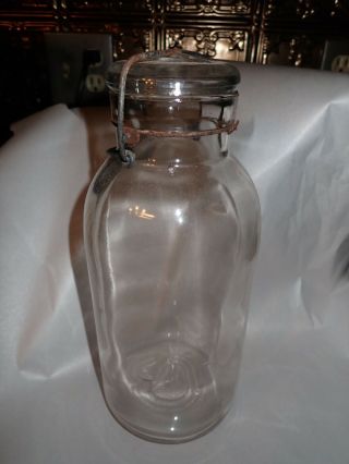 Vintage Clear Half Gallon Canning Mason Jar W/ Wire Bail Glass Lid No Name