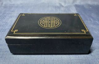 Vintage Black Lacquer Vanity Box Trinket Dresser Jewelry Art Deco Mcm Lidded