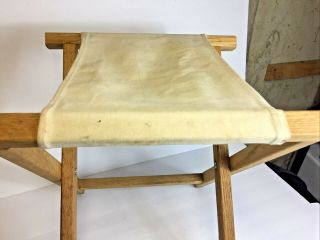 VINTAGE FOLDING CAMP STOOL CHAIR CANVAS & WOOD.  Great for Camp / Re - enacting. 2
