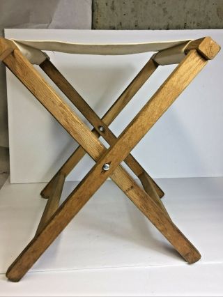 VINTAGE FOLDING CAMP STOOL CHAIR CANVAS & WOOD.  Great for Camp / Re - enacting. 3
