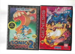 Vintage Video Game - Sega Genesis - Sonic The Hedgehog 2 - Walt Disney Aladdin