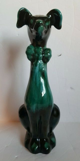 Vintage Blue Mountain Pottery Tall Large Dog With Bow Tie And Winking
