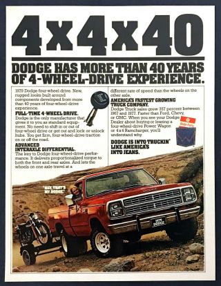 1979 Dodge Power Wagon 4x4 Pickup Truck Photo " Rugged Looks " Vintage Print Ad